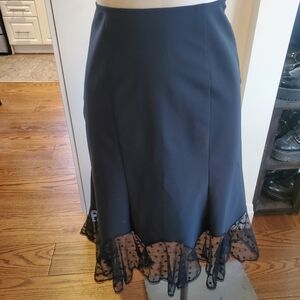 Betsey Johnson Goth 90s Y2K Large Fairy Black Midi Skirt with Polka Dot Lace Hem